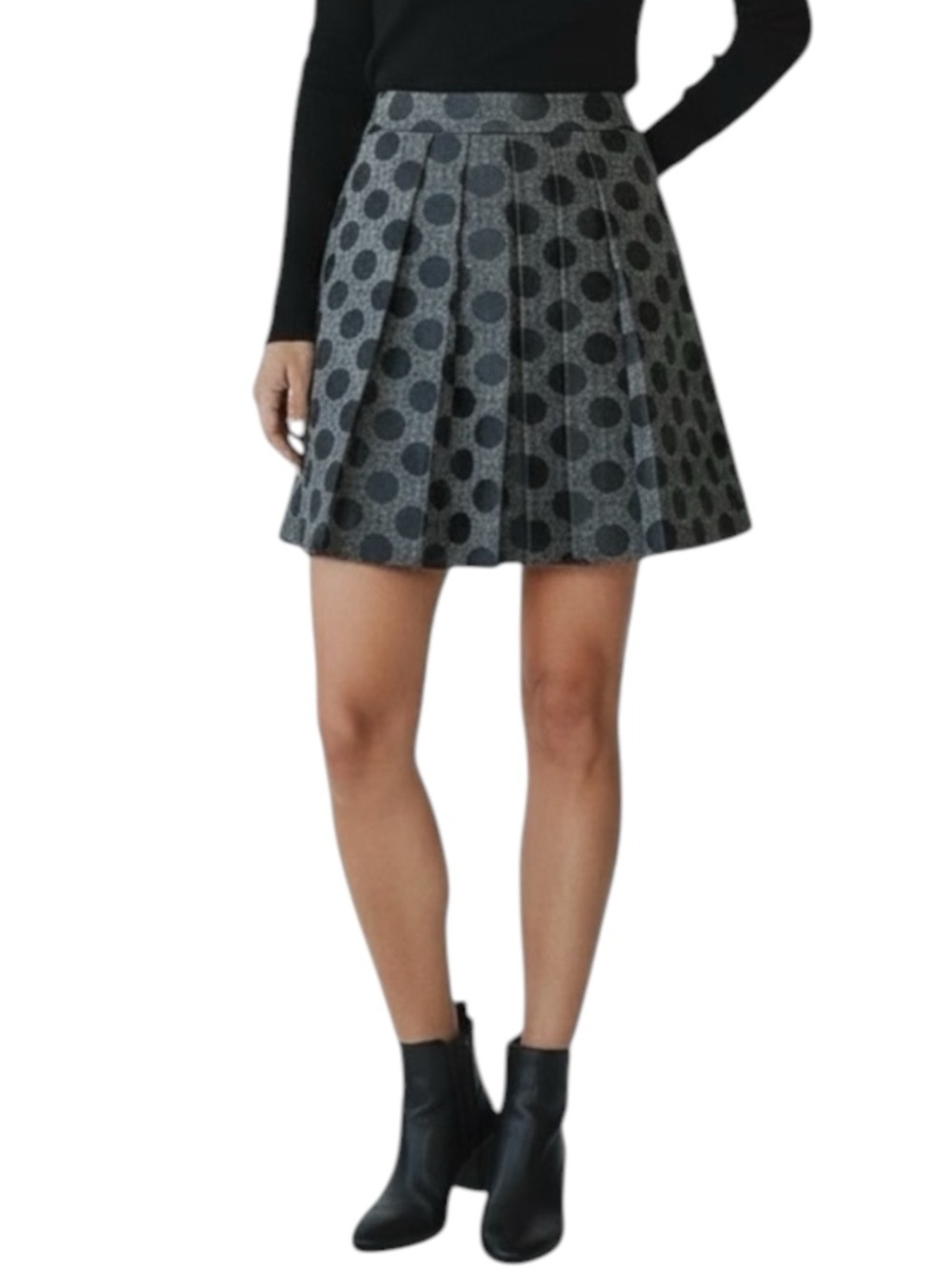 ARMANI EXCHANGE A-line Coated Wool Blend Polka-Dot Pleated Skirt in Gray/Black 6